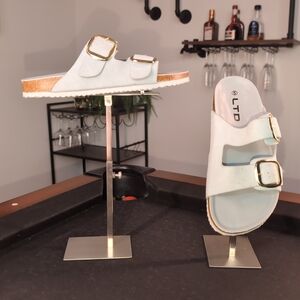 EUC LTD Baby Blue Gold Buckle Cork Slides Size 5